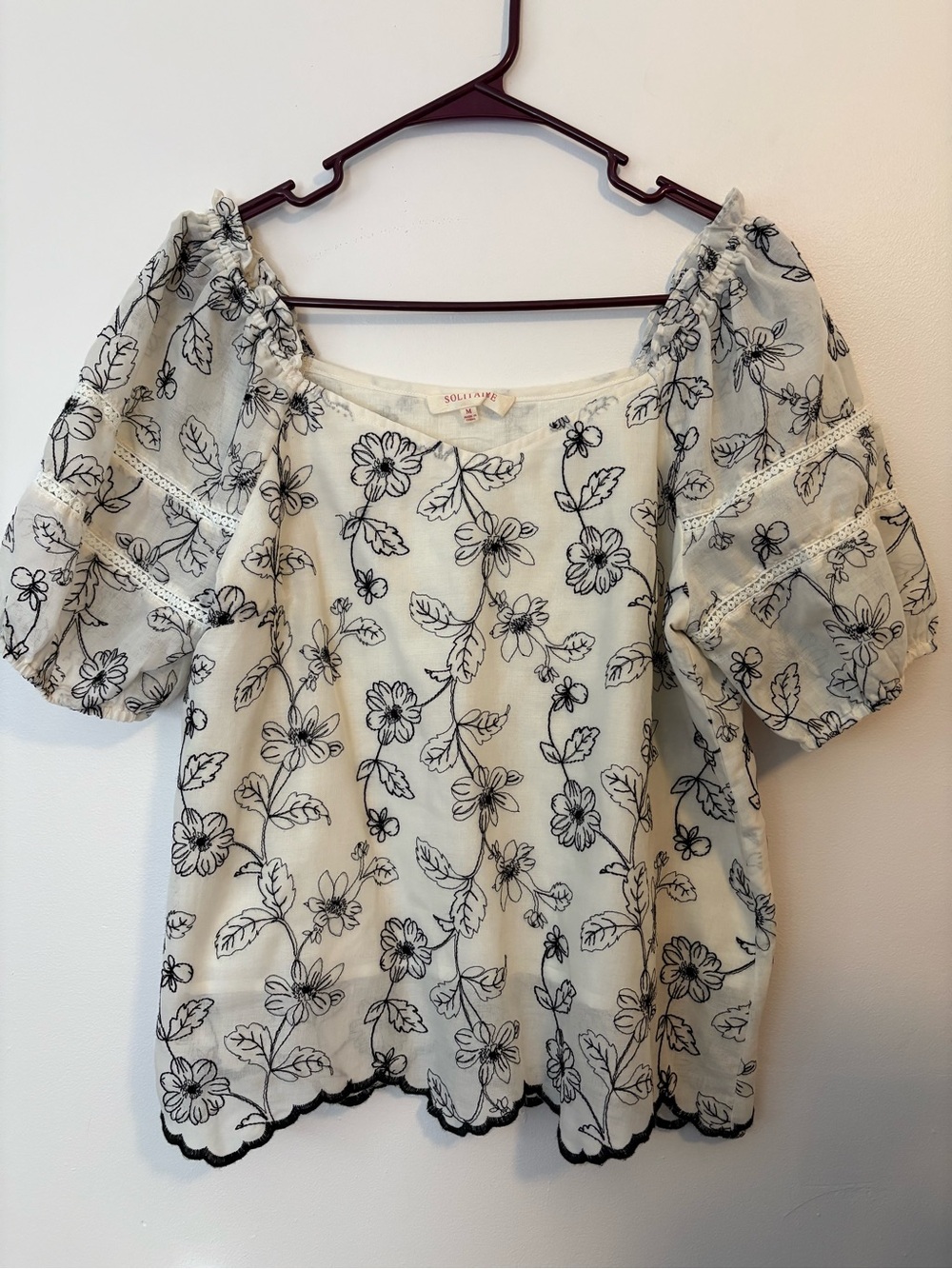 Women's Solitaire Blouse with Embroidered Floral Peasant Cottagecore Design SZM